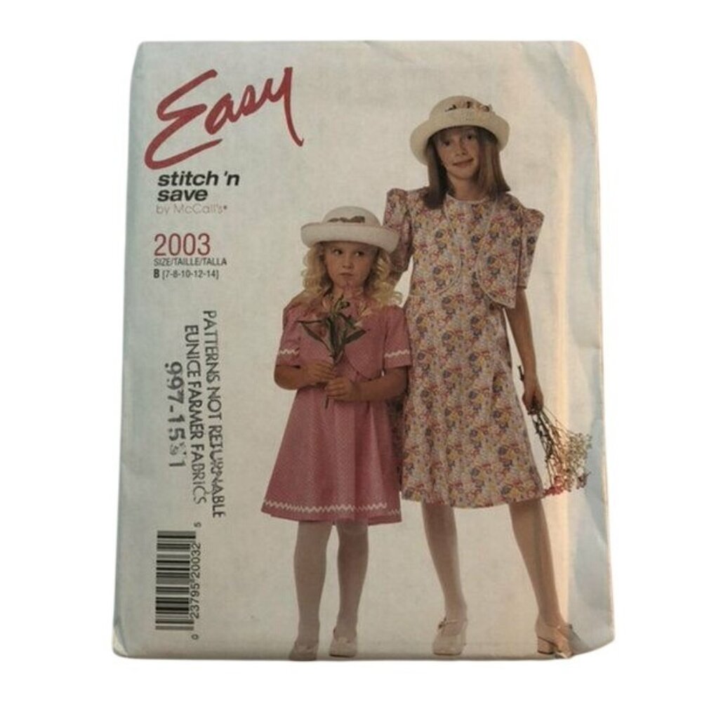 Vintage McCall's Sewing Pattern 2003 Stitch 'n Save Girls Jacket Dress Size 7-14